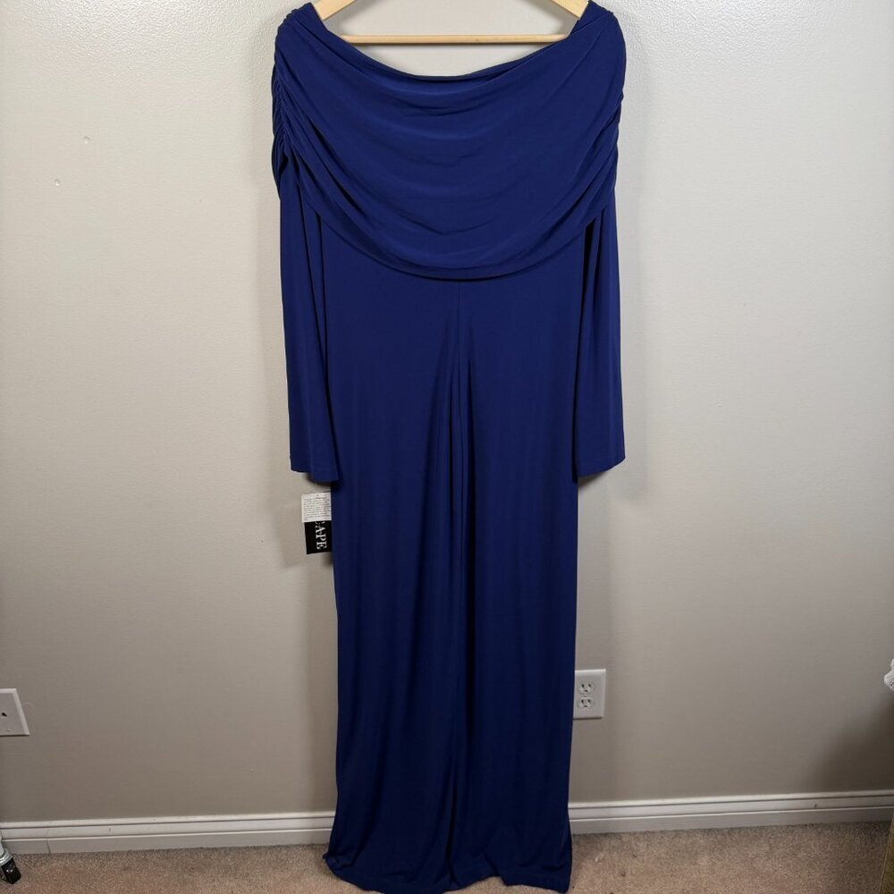 Xscape Formal Dress Gown Size 18W Blue Draped Off the Shoulder Wedding Event - Picture 2 of 12